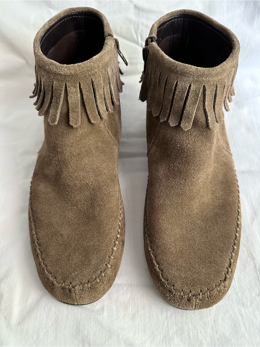 Aerosoles Fringe Moccasin Ankle Bootie 7.5 Taupe Suede Boho Western